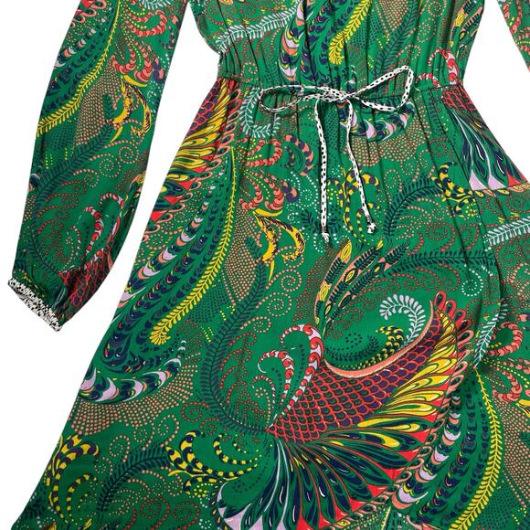 Maeve By Anthropologie Womens Janis Paisley Long Sleeve Dress size 0 Green Boho - Picture 4 of 9